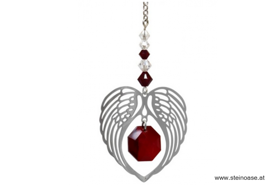 Angel Wing Heart Swarovski Granat